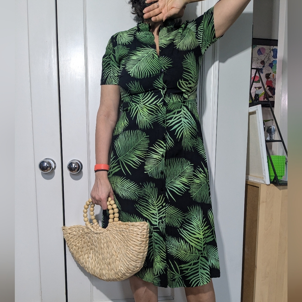 SUGAR HILL Shirt Dress Green & Black Sz 6